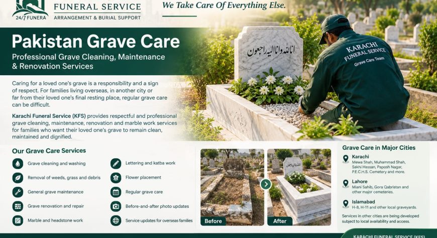 "Graveyard renovation and marble work in Pakistan – cemetery maintenance, grave repair, and headstone installation services by Karachi Funeral Service" in pakistan