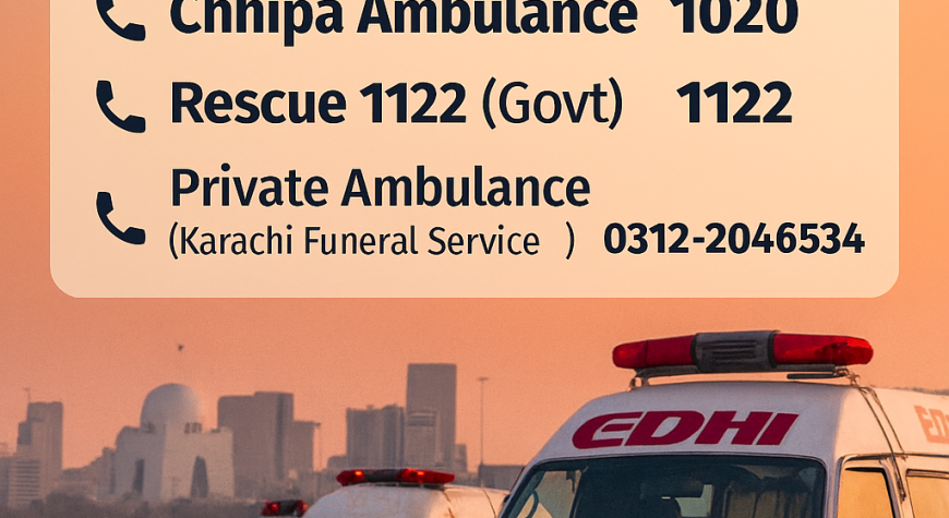 Emergency Ambulance Service in Karachi - Edhi, Chhipa, 1122, Private Ambulance - Call 03122046534